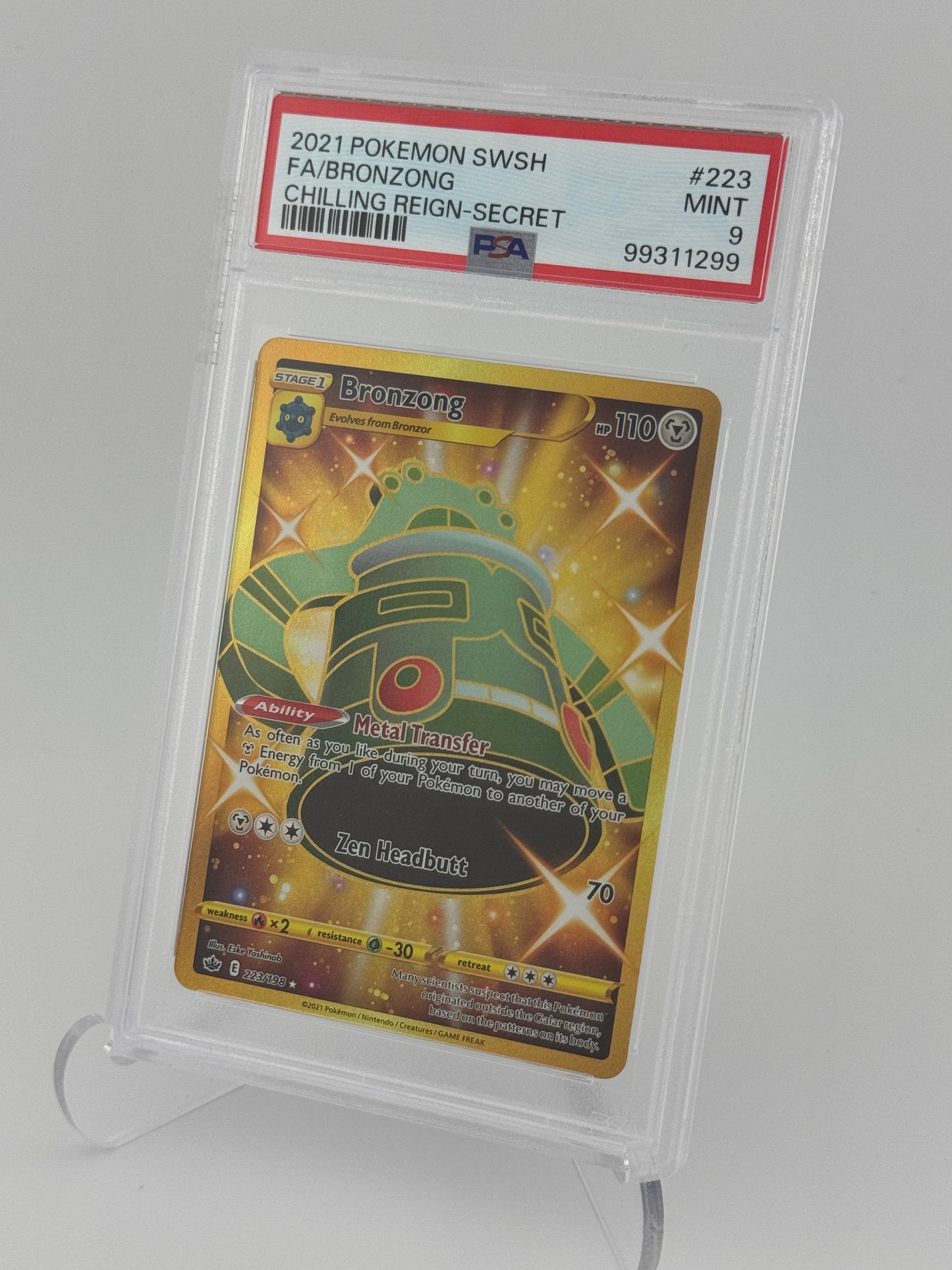 2021 Pokémon SWSH Chilling Reign Bronzong FA Secret Rare #223/198 – PSA 9 (Mint)