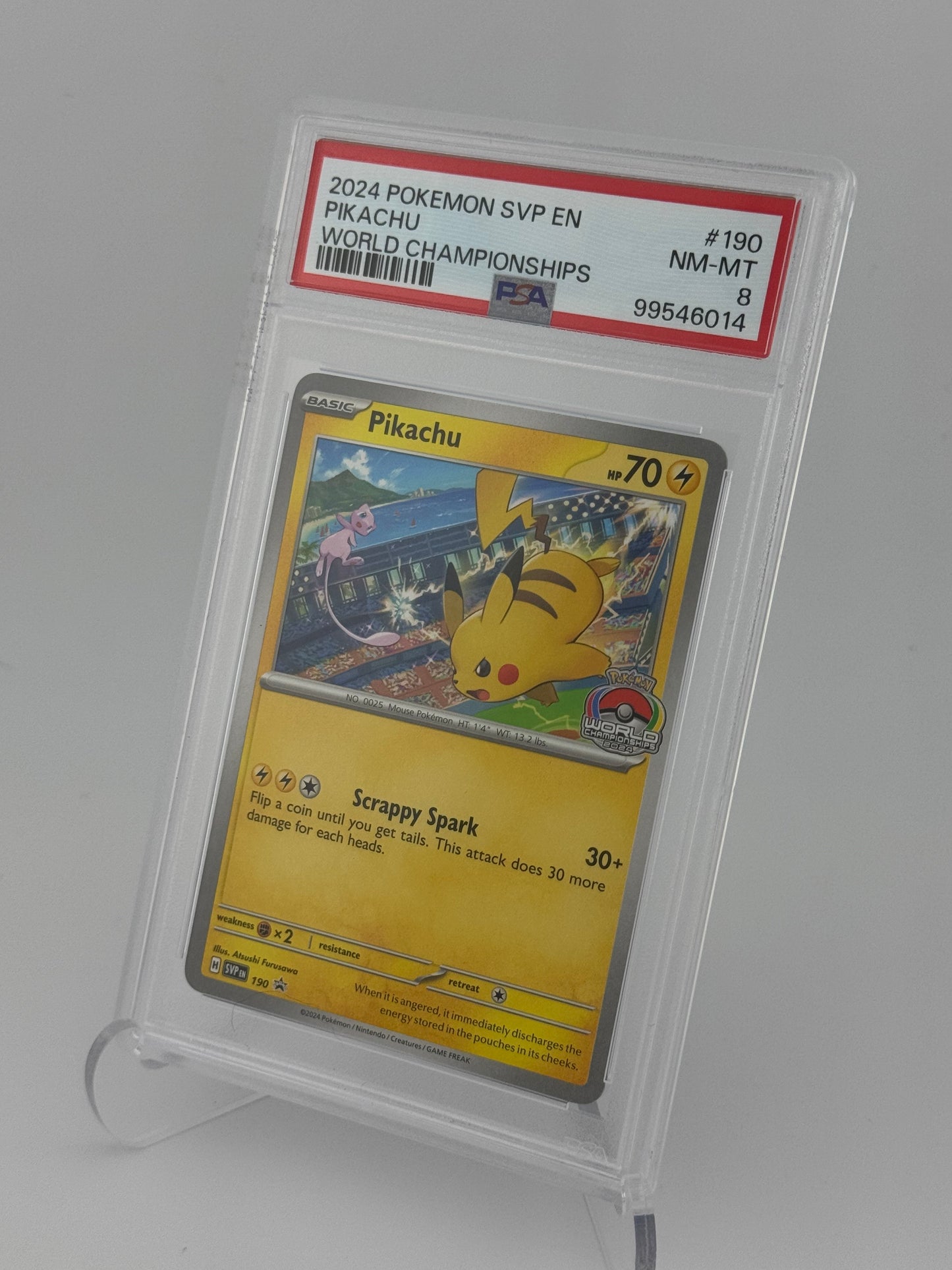 2024 Pokémon SVP EN Pikachu World Championships Promo #190 – PSA 8 (NM-MT)